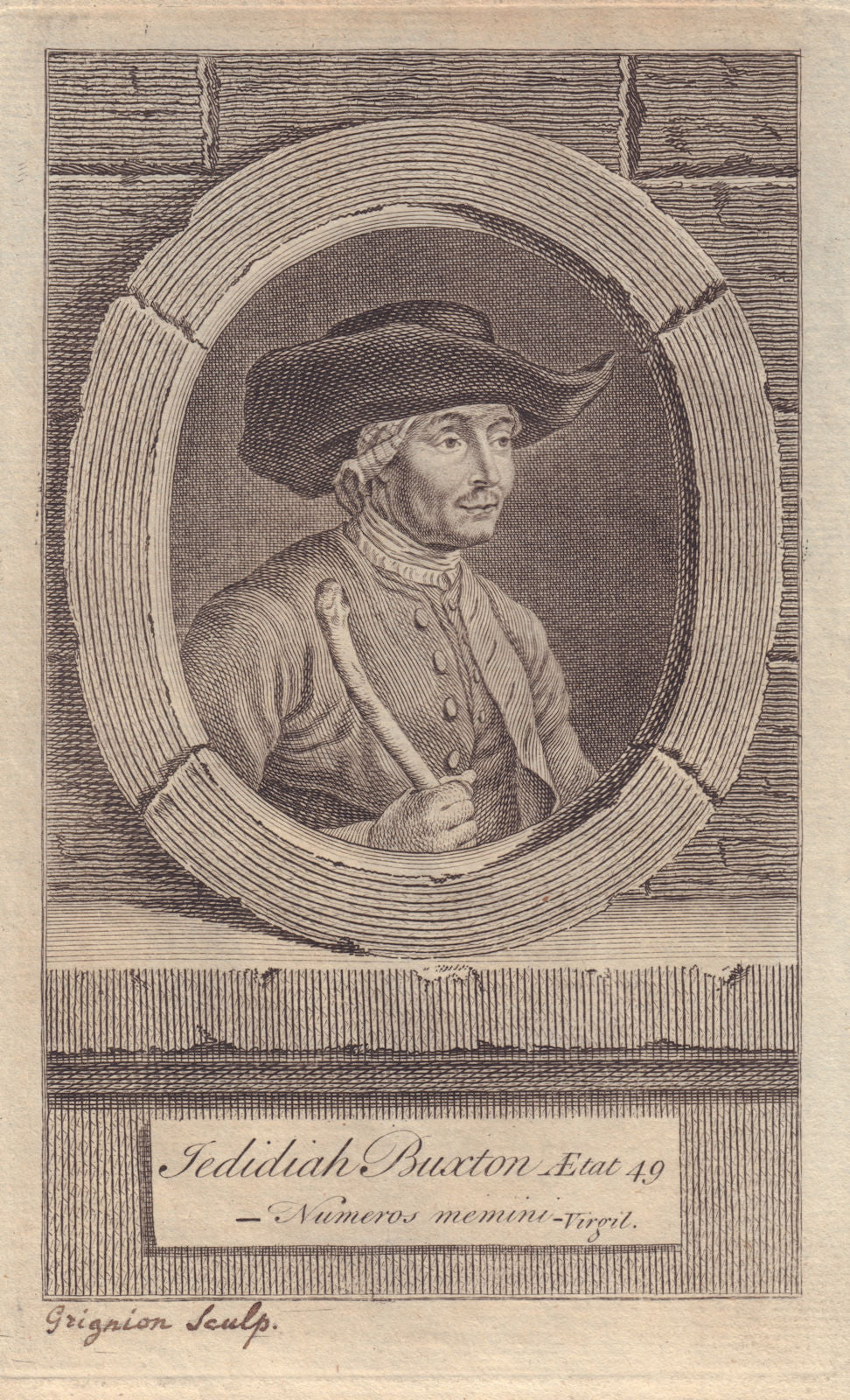 Jedidiah Buxton. Mental arithmetic. Mathematician. GENTS MAG 1754 old print